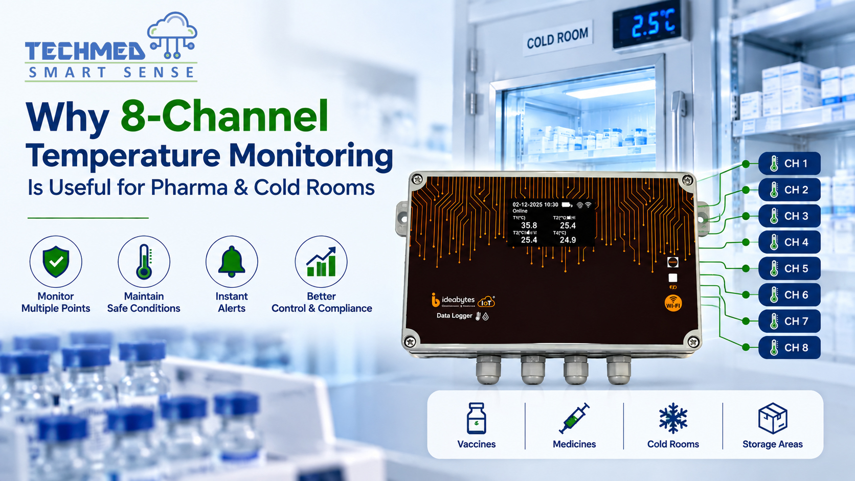8 Channel Temperature Data Logger for Multi-Point Monitoring